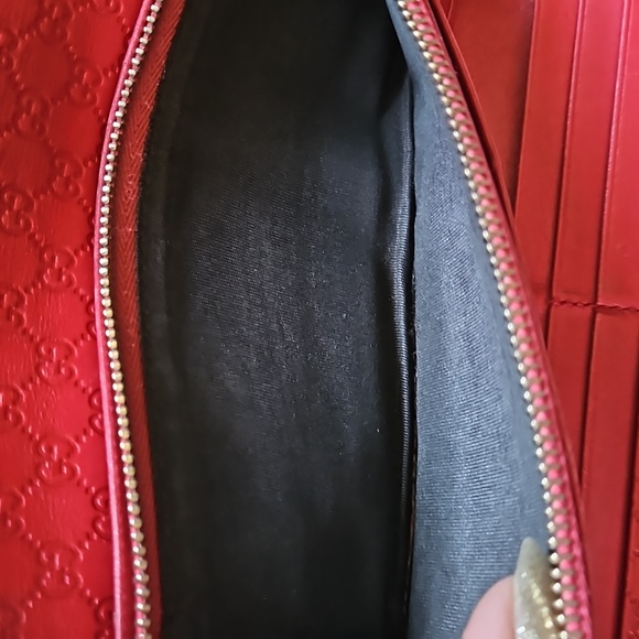 Gucci Trifold Wallet Red Leather Microguccisima GG Logo - Picture 9 of 12